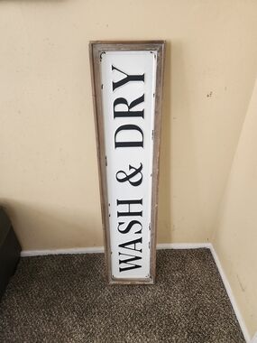 Wash & Dry Vertical Framed Wall Sign - White and Black 46×10